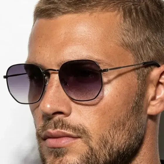 Óculos De Sol Hexagonal Grafite Unissex Proteção Moda Verão Masculino Summer Homem Metal Mulher Mais Vendido Premium
