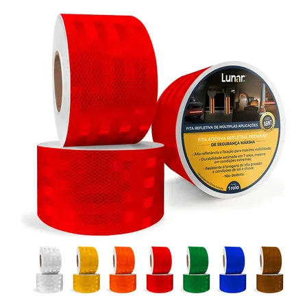 Fita Refletiva Luminosa 10cm X 10m - Lunar Brasil Cor Vermelho Reflectivo Prismático