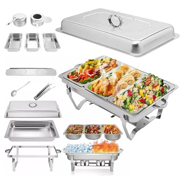 Rechaud Retangular 11 L Com 3 Cubas 1/3 Banho Maria Gourmet Adequado Para Bufês