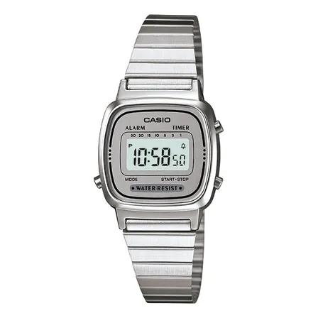 Relógio Casio Mini Vintage Feminino Prata La670wa-7df Cronometro Calendário Alarme Prateado Cinza