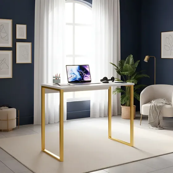 Escrivaninha industrial Jomátri Móveis AM90 aço cor dourado e branco