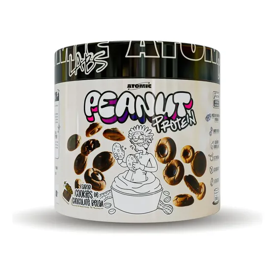 Peanut Protein 350g Atomic Labs - Sabor Cookies de Chocolate Belga - Pasta de Amendoim com Whey Protein e Colágeno Hidrolisado