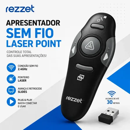 Apresentador Laser Sem Fio Passador Slide PowerPoint USB Rezzet Alcance de 30 Metros