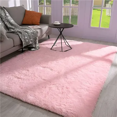 Tapete Felpudo de Pelo Alto para Sala e Quarto 2,00 x 1,50 m Rosa da Casa Laura Enxovais