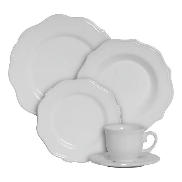 Jogo De Jantar Algarve Scalla De Cerâmica Branco 20 Peças Liso