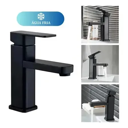 Torneira Para Banheiro Monocomando Preto Fosco Água Fria Instalação Em Bancada Compatível Com Cuba De Apoio Em ABS Resistente Design Moderno Alta Durabilidade E Fácil Limpeza FC-138 Via Flix