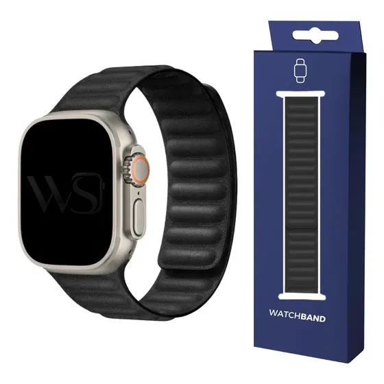 Pulseira Couro Elos Magnético Preto Para Apple Watch Ultra 1/2/3 49mm