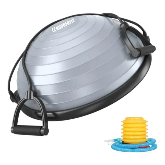 Meia Bola Suiça Bosu Balance Dome Ball Pilates Yoga Inflador Cor Cinza