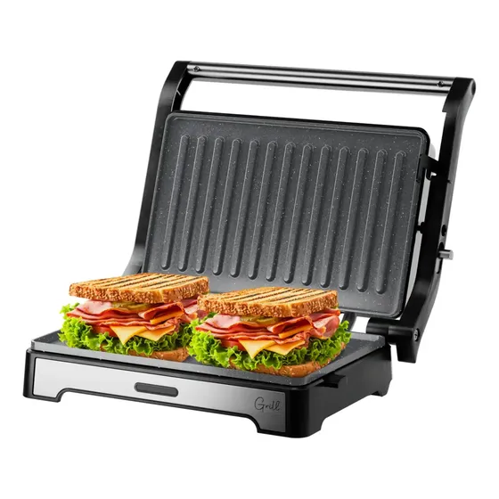 Sanduicheira Grill Inox Wap 2 Em 1 Ws1000 Antiaderente Com 180° de 1000W cor Prateado e Preto