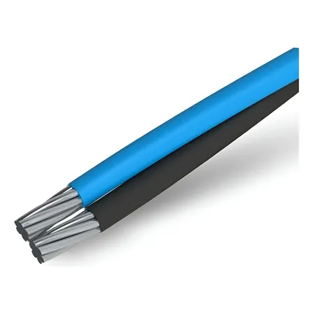 Fio Cabo Aluminio Duplex 16mm 140 Metros Com As 2 Vias Encapadas Sendo 1 Fase Encapada Preta +1 Neutro Isolado Azul Cobertura Pt/az
