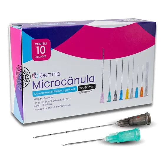 Kit Com 10 Micro Cânulas Dermia P/ Preenchimento 22g X 50mm