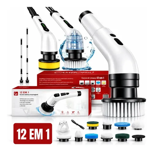 Escova de limpeza elétrica 12 em 1 giratória recarregável cabo regulável EPS-4112 - Branco