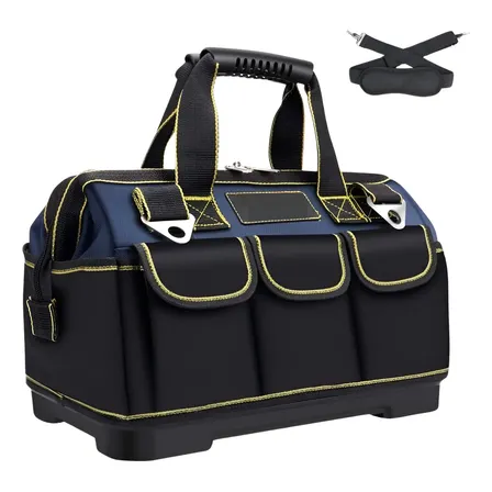 Bolsa Maleta Ferramentas Fundo Reforçado Premium M Cor Preto Com Azul Preta Com Azul