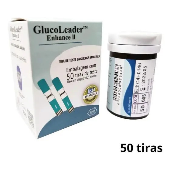 Tiras de Glicose teste de Diabetes GlucoLeader Enhance II caixa c/ 50 unidades