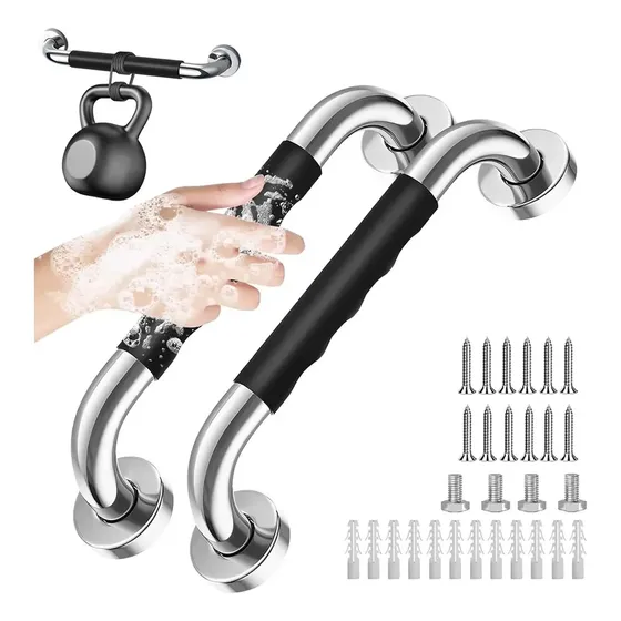 Kit 2 Barras de Apoio Inox 50cm Perfin para Banheiro com Silicone Antiderrapante