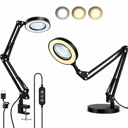 Luminária Lupa Estética Ring Light com Base e Garra TheVisionaries Luz Led Mesa Bancada Lash Designer