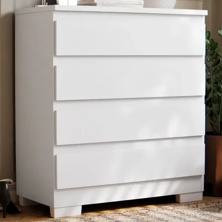 Cômoda 4 Gavetas Para Quarto Infantil Casal Grande Multiuso Organizadora Roupas Com Corrediças Telescópicas Pés Imperial Cor Branco