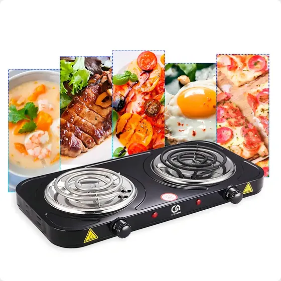 Fogão Cooktop 2 Bocas Elétrico Fogareiro 2000w Casauno Preto 127v