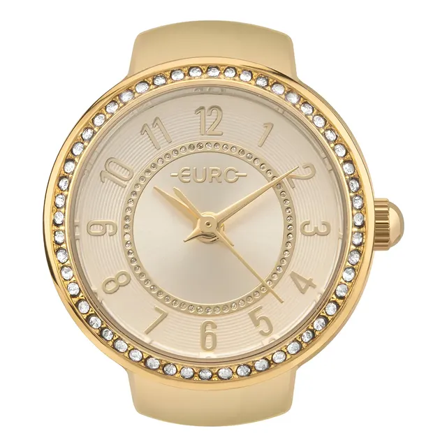 Relógio Anel Euro Dourado Unique Eu2035yyi/4d em Aço com aro de pedras Feminino