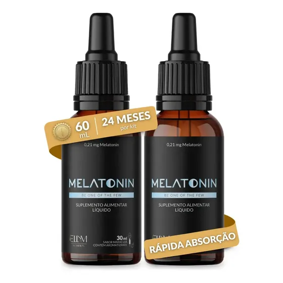 Kit 2 Melatonina Gotas Sublingual Dose 30ml Sabor Maracujá Rápida Absorção Efeito Imediato Pura Concentrada 210mcg Liquida Ellym Nutrition
