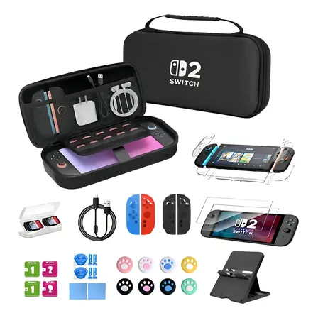 Kit Bolsa Case Bolsa Estojo Para Nintendo Switch 2 Preto Case E Estojo Acessórios Para Nintendo Switch 2 Com Acrilico Película Eva Grip Case Película E Grips Resistente À Água Case