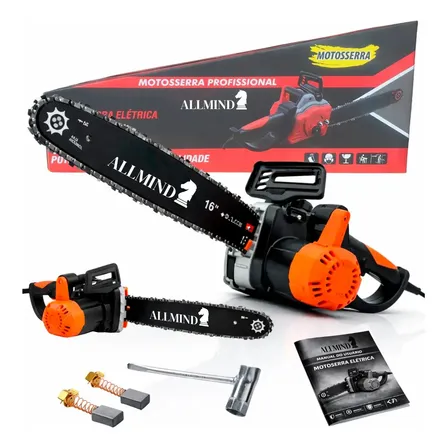 Motosserra Elétrica Profissional Allmind Com Sabre De 18 Para Poda 2000w Moto Serra Madeira Poda Corte Leve E Fácil De Usar Corta Galhos Com Praticidade Portátil Kit Completo 127v