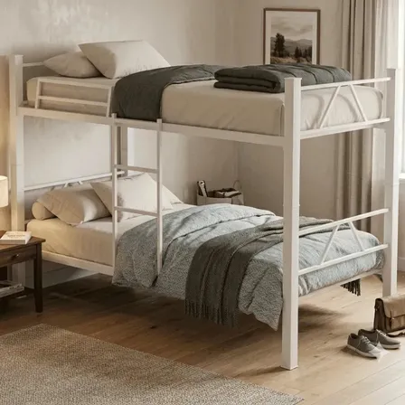 Cama Beliche Solteiro Klm Aço Reforçado Tubular Cor Branco Beliche Steel