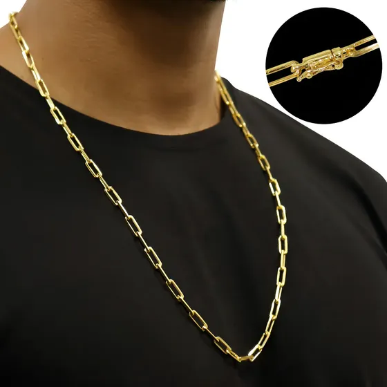 Corrente Moeda Banhado Ouro 18k Tijolinho Quina 5mm - 70cm Cor De Ouro