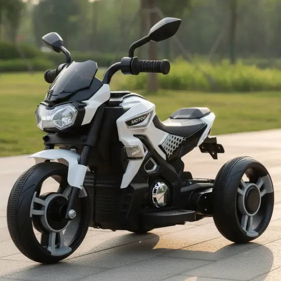 Moto Elétrica Infantil 6V Branca Brinq Kids BQ024 Com Luzes e Pedal