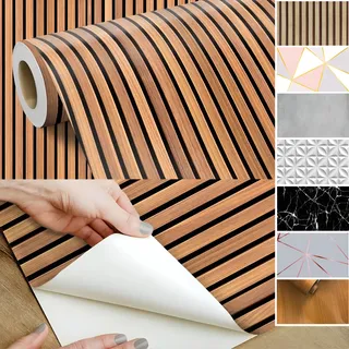 Rolo de Vinil Adesivo para Móveis e Parede, Madeira Ripado, 45cm x 10m – Key Paper