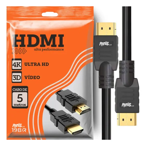 Cabo Hdmi 5m Metros Preto Premium 4k Blindado Gold 3d Full