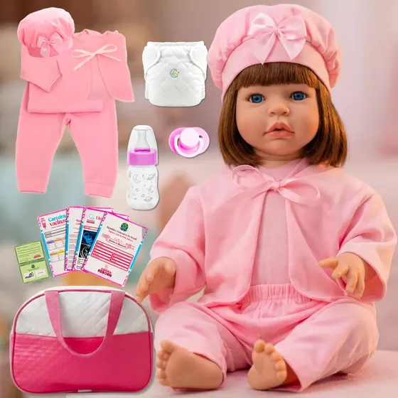 Bebê Boneca Reborn Corpo De Silicone Com Bolsa Maternidade