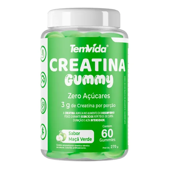 Creatina Gummy em Gomas Zero Açúcar 60 Unidades 3g Tem Vida
