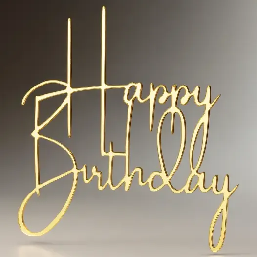 Aplique De Bolo Aniversário Happy Birthday Espelhado Cor Dourado