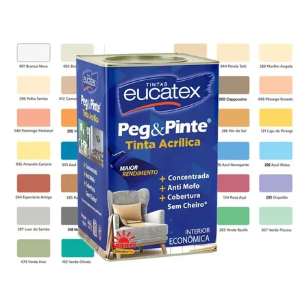 Tinta Acrilica Rende Mais Eucatex Peg E Pinte Branco Neve Acabamento Fosco 18l