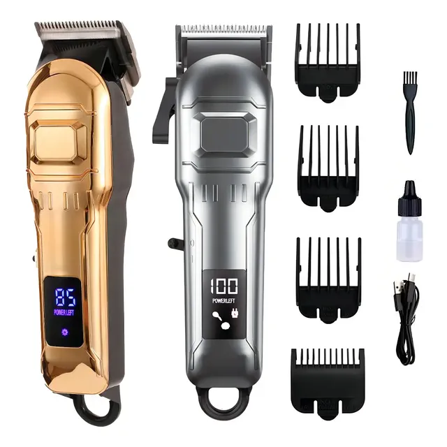Máquina De Cortar Cabelo Profissional Sem Fio Com Visor Led Lâmina De Titânio Com Alavanca De Regulagem