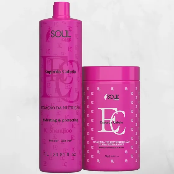 Kit Engorda Cabelo Soul Care Profissional com Shampoo e Máscara para Reconstrução e Volume