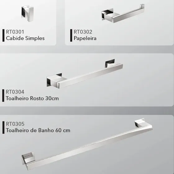 Kit Acessórios Para Banheiros 4 Peças Inox - Kromus Kitrt4 Prateado