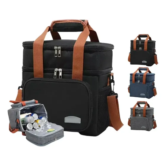 Bolsa Térmica Elegante Epsilon Transversal Alça De Ombro Marmita Bebida Academia Trabalho Cor Preto