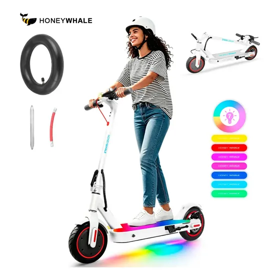 HONEYWHALE S2 Patinete Elétrico Dobrável para Adultos, 500W Scooter Eletrica, Velocidade Máxima de 30KM/H, Autonomia de 20KM, Bateria (36V, 6.6AH), Pedais Iluminados em 7 Cores Honey Whale