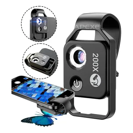 Lente Celular Universal Apexel 200x Microscópica Filtro Cpl