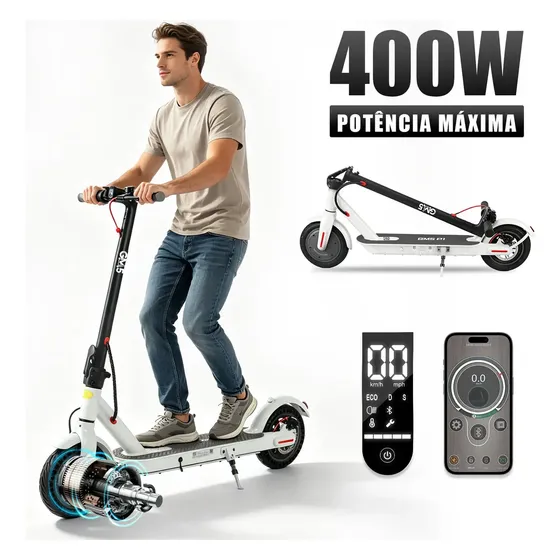 Gm5 P1 Patinete Elétrico Adulto 400 W De Potência Máxima, Velocidade Máxima De 25 Km/h, Autonomia De 22 Km Com Uma Carga Completa, Scooter Eletrica Com Aplicativo Bluetooth Branco