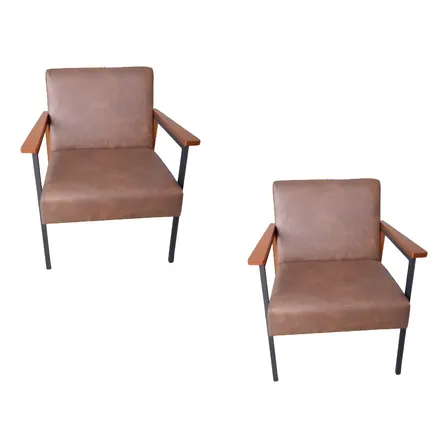 Kit 2 Poltronas Escritório G Decor Fontana Marrom Estofado Corino 120kg