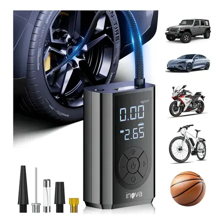 Calibrador De Pneu Bomba De Pneu, Compressor Pneu Portatil 150 Psi, Mini Car Air Pump Sem Fio Com Luz De Emergência Led Com Bateria Recarregável De 4000mah Cor Preto 127/220v