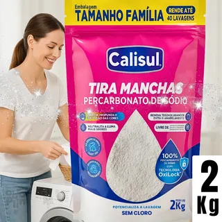 Tira Manchas Em Pó Percarbonato De Sódio 2kg 100% Puro Remove 99,9% Das Manchas Alvejante Sem Cloro Para Roupas Brancas E Coloridas Marca- Calisul