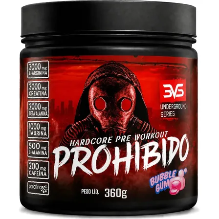 PROHIBIDO PRÉ TREINO 360g - Sabor: Bubble Gum - A Combinação Perfeita de 8 Ingredientes que proporcionam energia do início ao fim do seu Treino