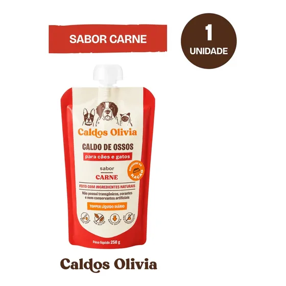 Caldo De Ossos Líquido 250 Ml Sabor Carne Para Cães Gatos