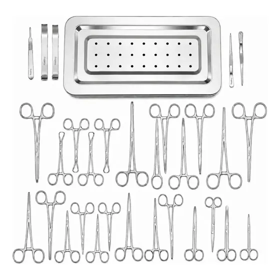 Kit De Cirurgia 32 Peças Veterinário + Tesoura Metzembaum