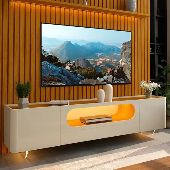 Rack Com Painel Ripado Tv Até 85 Polegadas 1 Gaveta 2 Gf