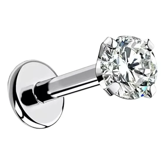Kit Com 2 Piercings Tragos Titânio Ponto Luz Prata Ou Ouro Cor Prateado 8x2mm
